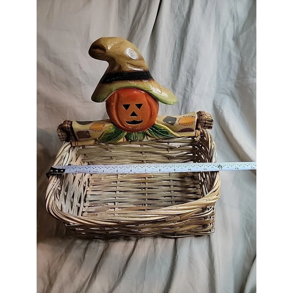 Pumpkin Basket Wood and Woven Wicker Scarecrow Pumpkin Fall Autumn‎ Decor 12